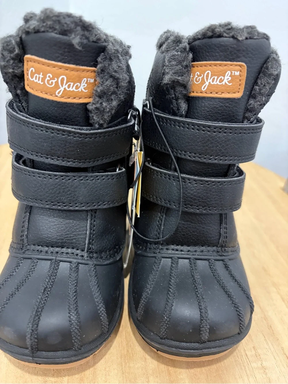 Cat & Jack Black Kids Snow Boots with Brown Logo Patch